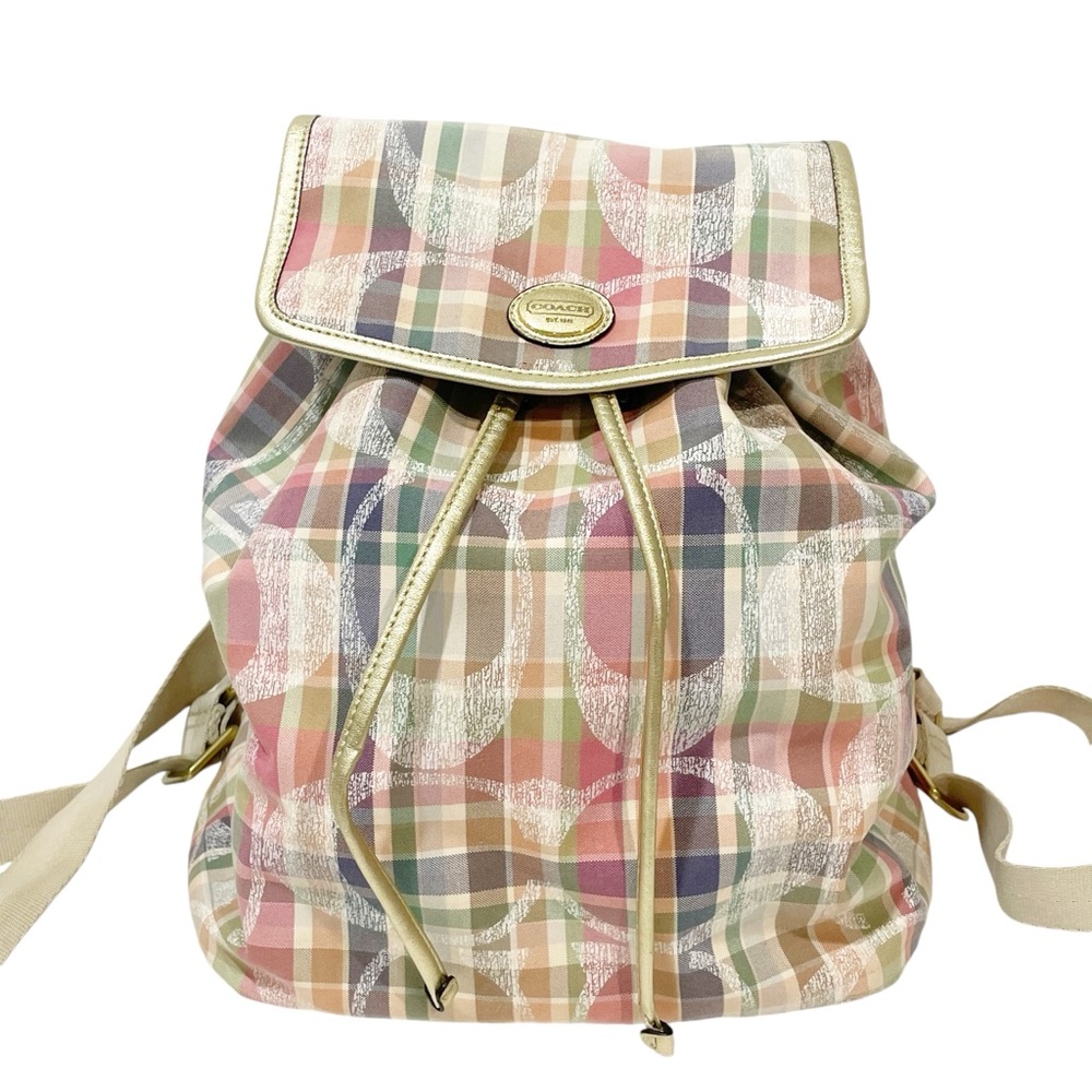 Coach F77342 Daisy Madras Packable Backpack Plaid DayBag Handbag Sack